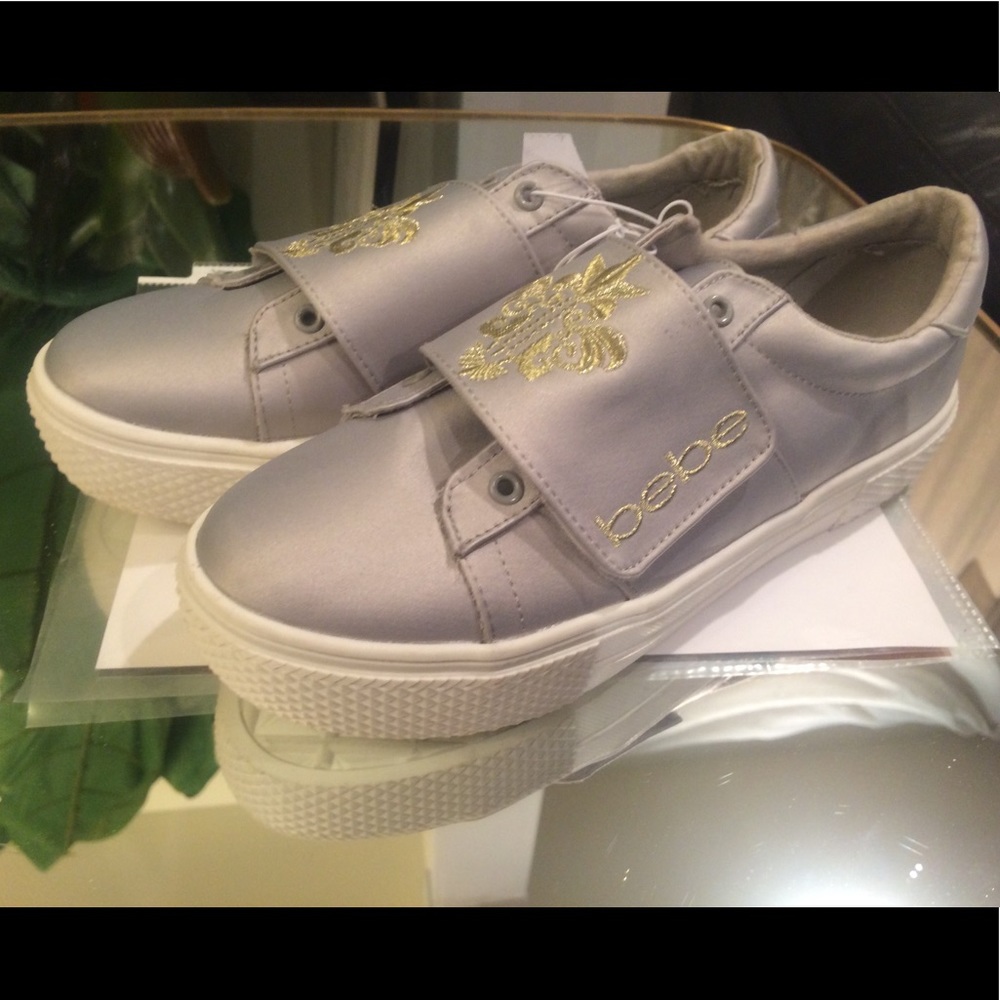 Bebe light grey satin sneakers